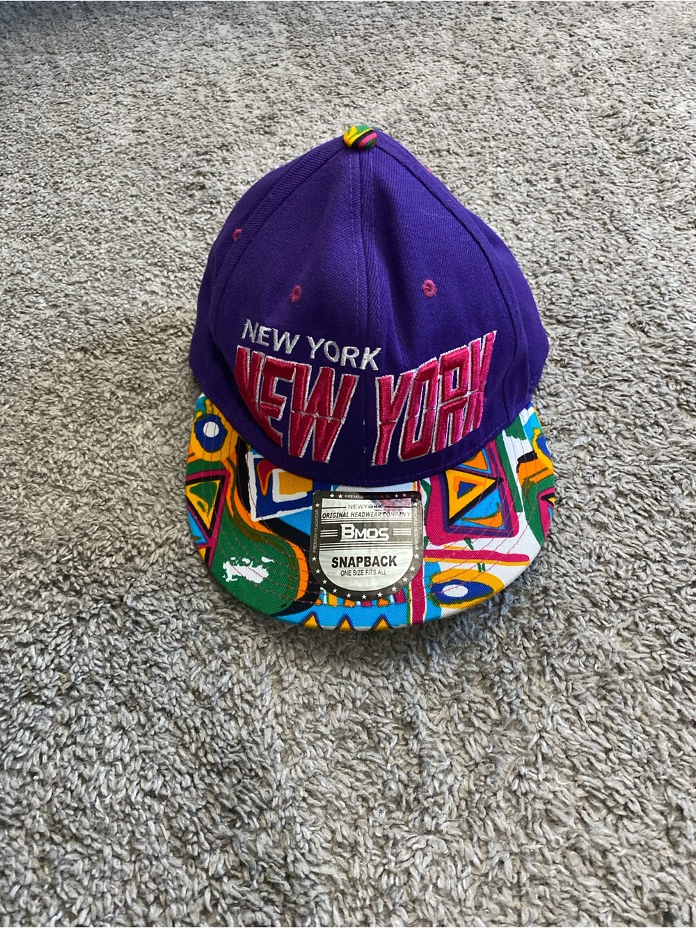 New York Purple Snapback Cap with Multicolor Brim -